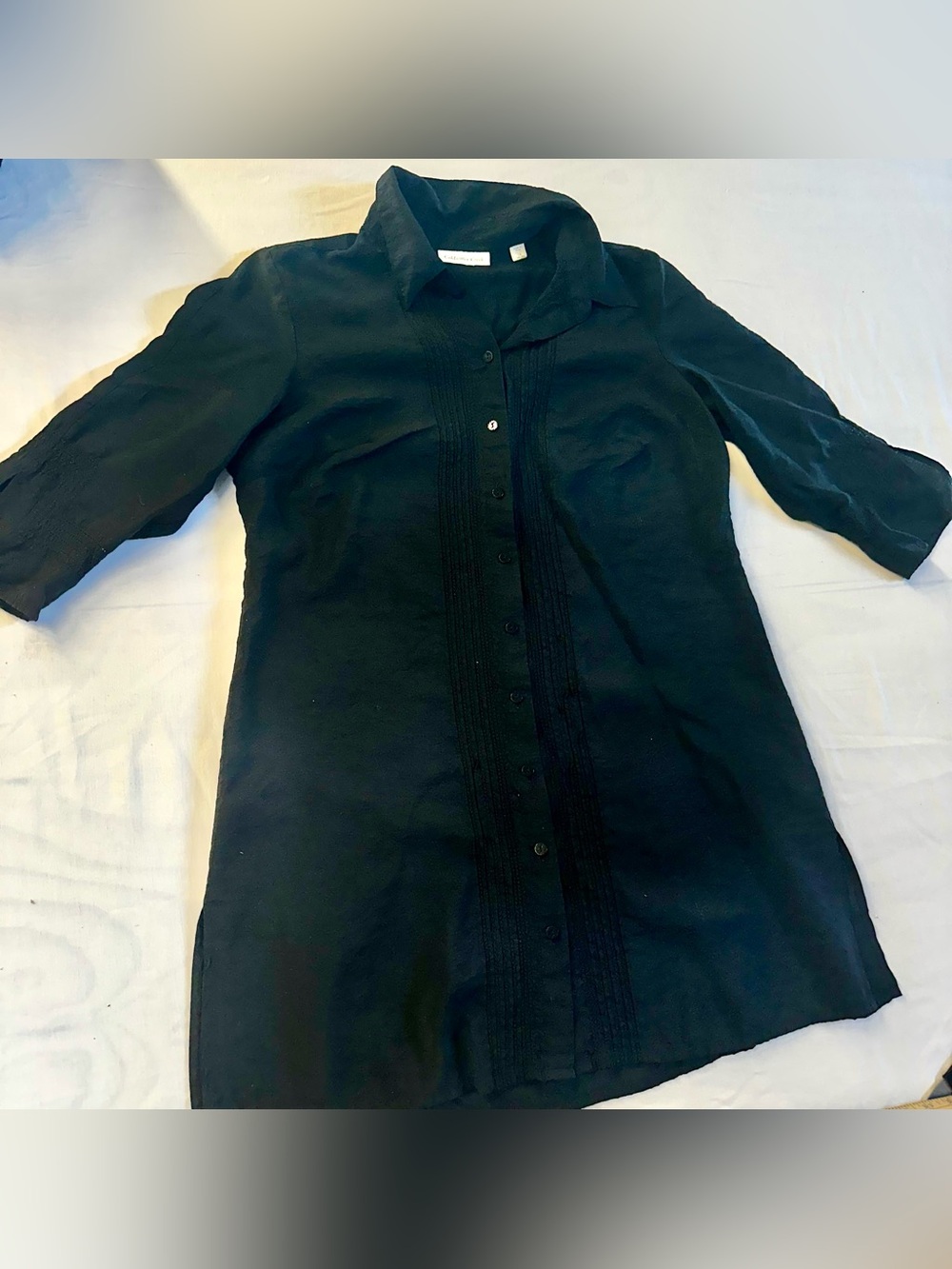 Coldwater Creek Black Pintuck Pleated Button Down Blouse Shirt 1X Plus Size